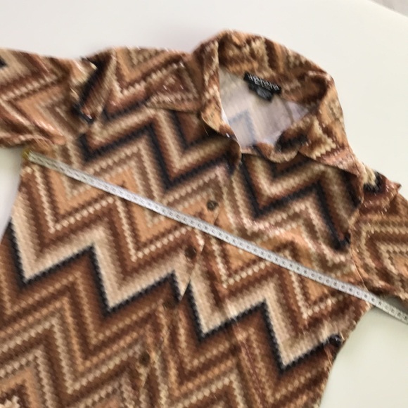 XOXOXO womens L / 12 half sleeve tan brown black button up shirt retro 70s - Picture 9 of 15